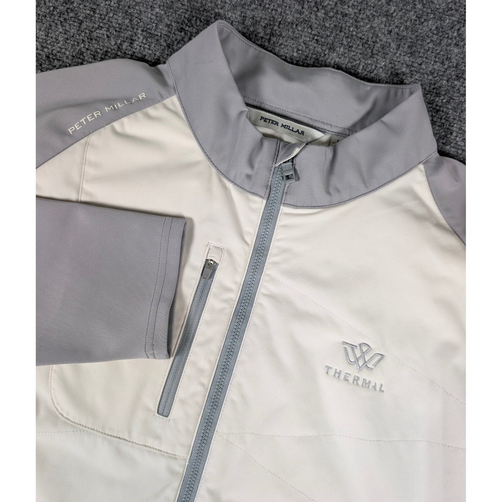 Peter Millar Endeavor Jacket Mens L Gray White Hybrid Full Zip w/Logo MS24EZ10